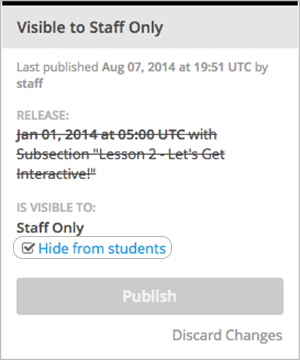 Unit status panel with Hide from Students checked