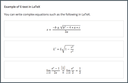 Math formulas created with LaTeX in a Text component.
