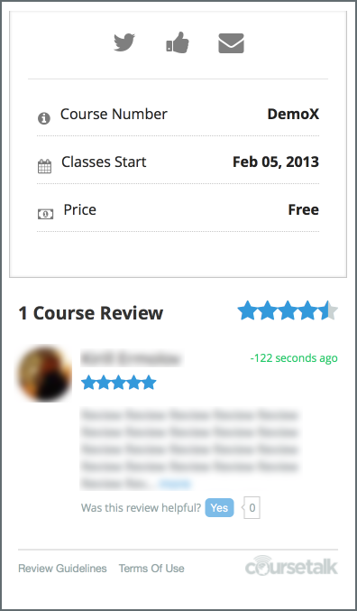 The right pane of an About page, showing a Course Talk widget under the course information.
