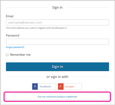 Screen shot of an LMS sign in page with a button labeled "Use my institutional/campus credentials" circled at the bottom.