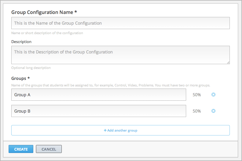 An image of the Create a New Group Configuration page in Studio.
