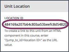 The **Unit Location** area in the right pane of a unit page, with the unit's location ID circled.
