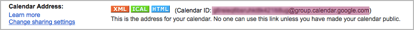 Image of Calendar Address label with the calendar ID to the right.
