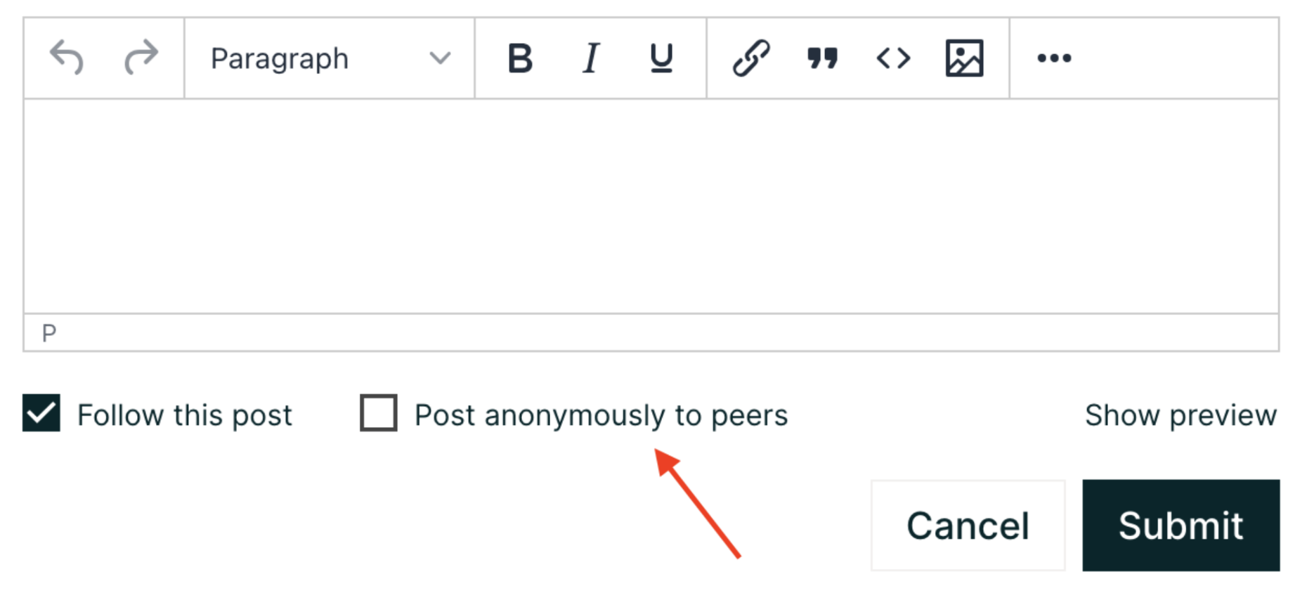 Options for anonymous posting while creating a post.