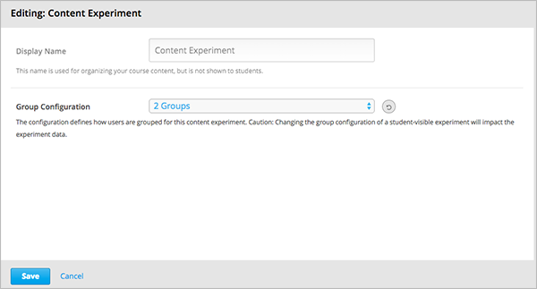 The content experiment editor with a group configuration selected