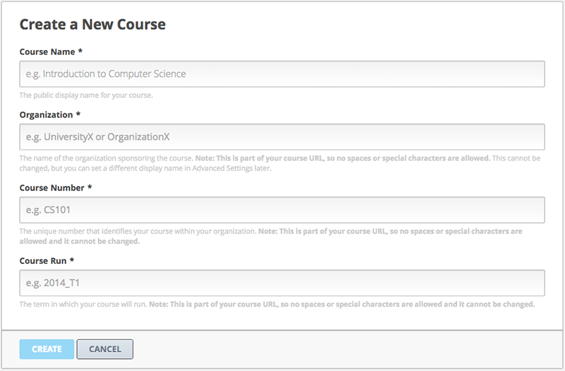 Image of the course creation page