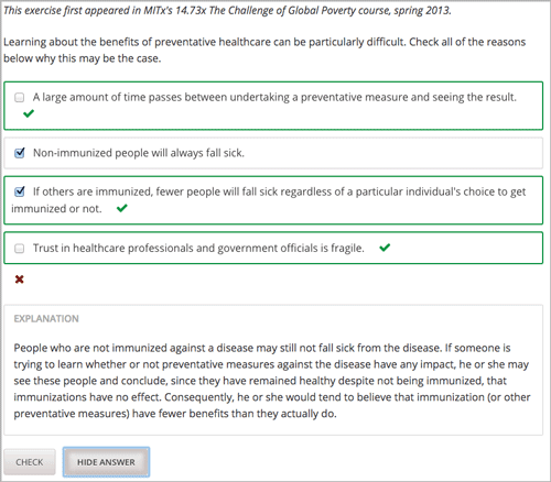 A checkbox problem with four options, 2 of which are required for the correct answer.