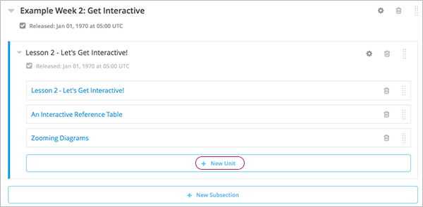 The outline with the New Subsection button circled
