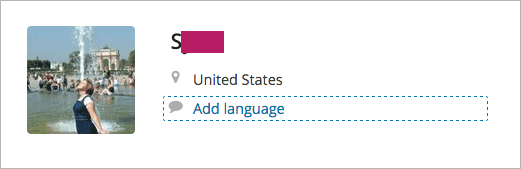 A profile page with the "Add language" field highlighted and surrounded by a dashed line.