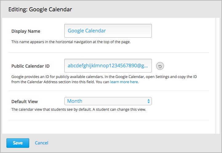 The Google Calendar editor.