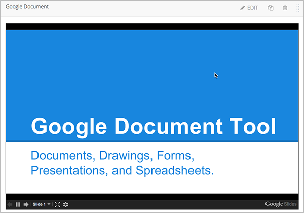 The Google Drive file component in a unit page