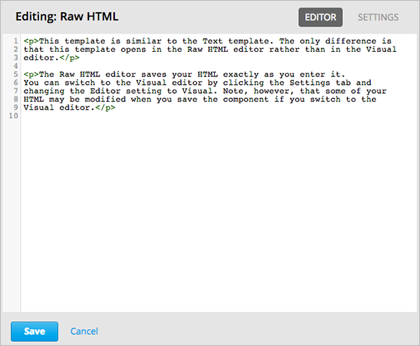The raw HTML editor.