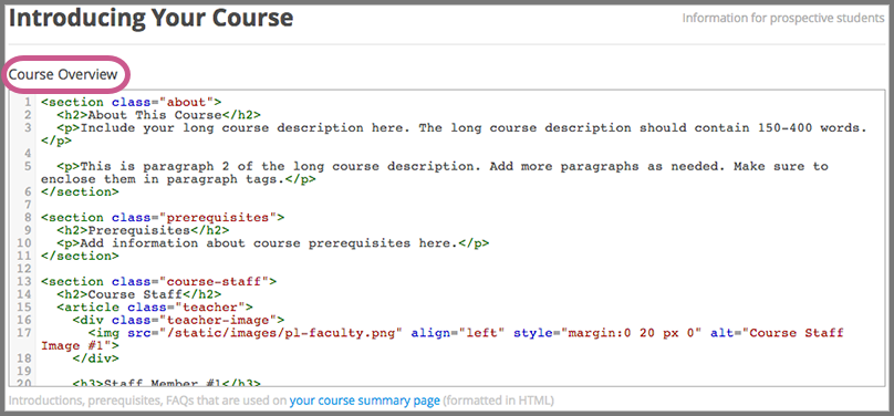 Image of the HTML course description.