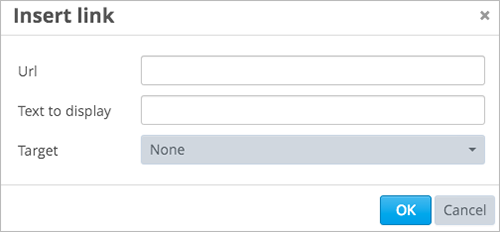 An image of the Insert link dialog box used in an HTML component.