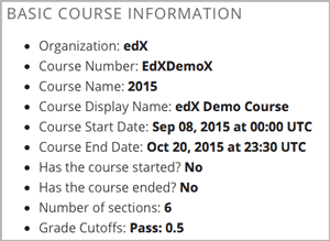 The basic course information section of the Instructor Dashboard.