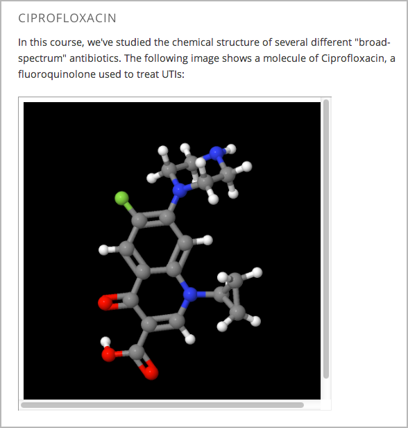 Image of molecule viewer showing a molecule of Ciprofloxacin.