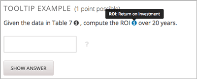 An example of a tooltip from a learner's point of view.