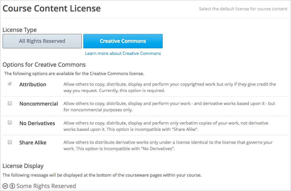 The Creative Commons license options.
