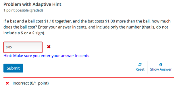 Image of a problem with an adaptive hint