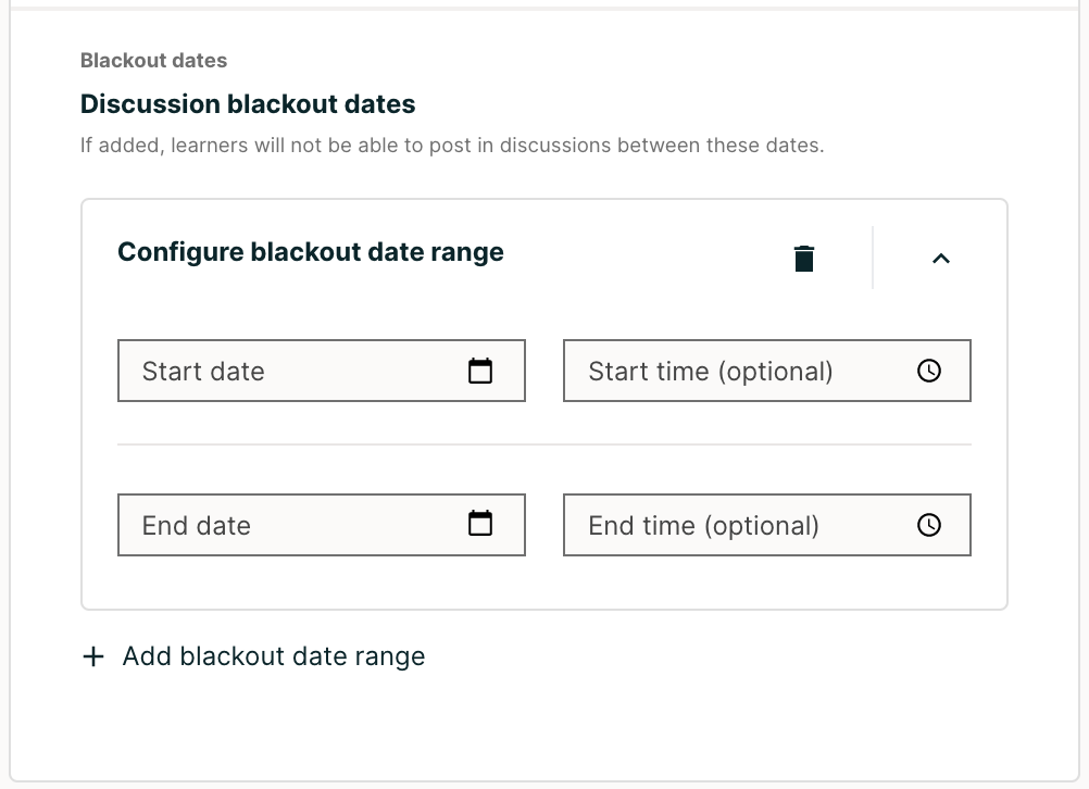 Option for configuring discussion blackout dates.