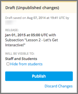 Status panel of a unit that has pending changes, with "Draft (Unpublished Changes)" at the top.
