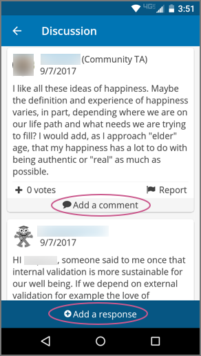 The Posts view in course discussions in the mobile app.