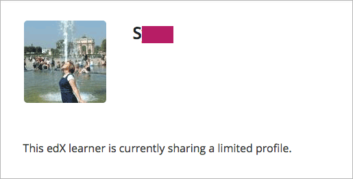 A learner's limited profile showing only username and image.