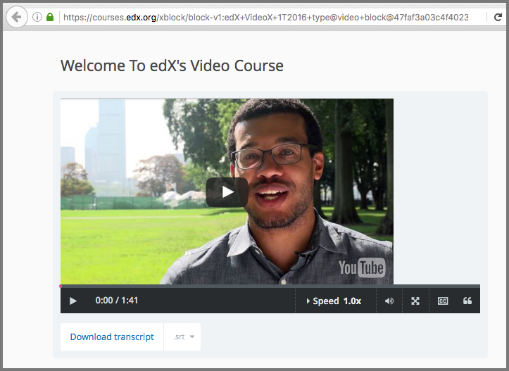 A video component presented without any options for accessing other course content.